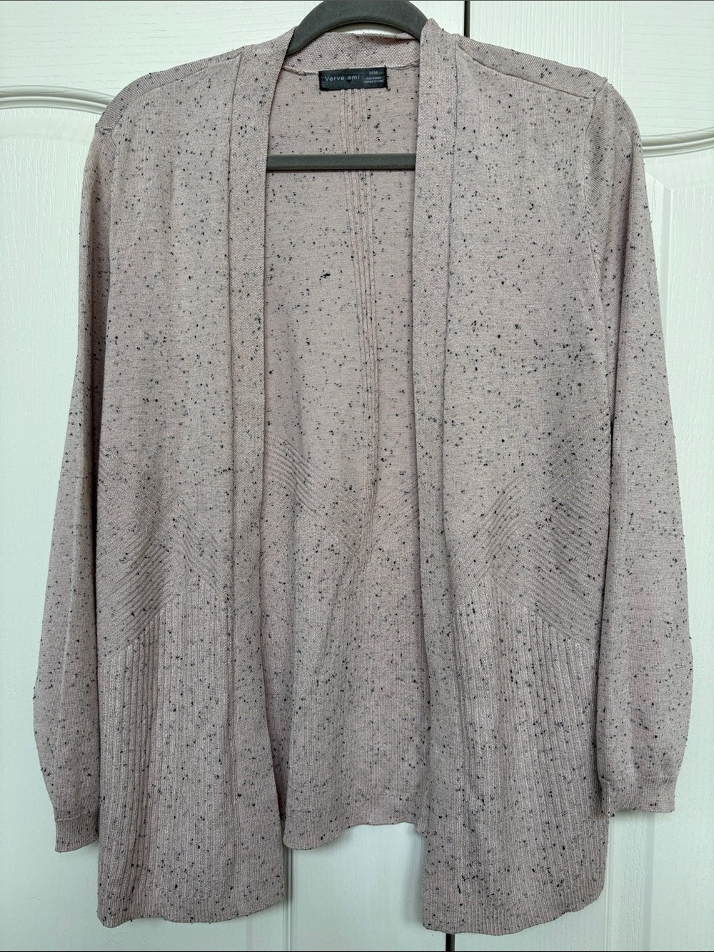 Verve Ami Speckled Light Taupe Open-Front Cardigan